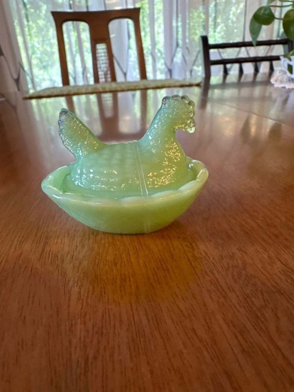 Vintage Mosser  Glass  typeJadeite Hen on Nest Covered Dish